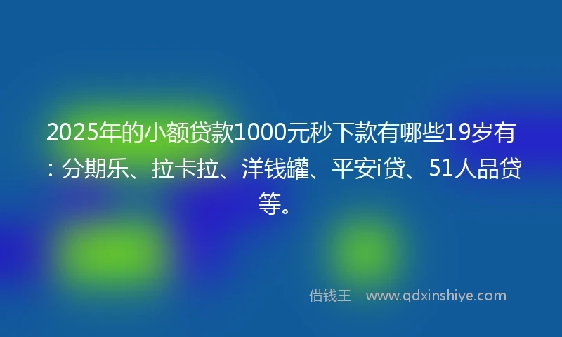 2025年的小额贷款1000元秒下款有哪些19岁有：分期乐、拉卡拉、洋钱罐、平安i贷、51人品贷等。
