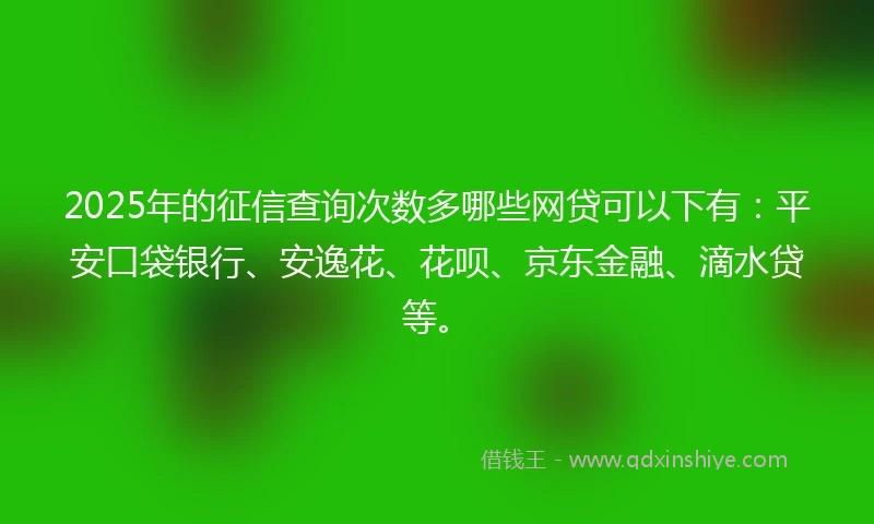 2025年的征信查询次数多哪些网贷可以下有：平安口袋银行、安逸花、花呗、京东金融、滴水贷等。
