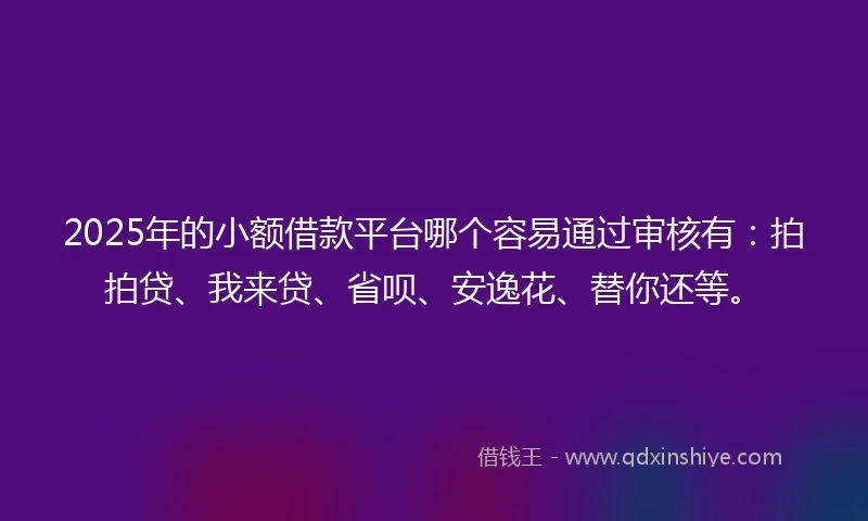2025年的小额借款平台哪个容易通过审核有：拍拍贷、我来贷、省呗、安逸花、替你还等。