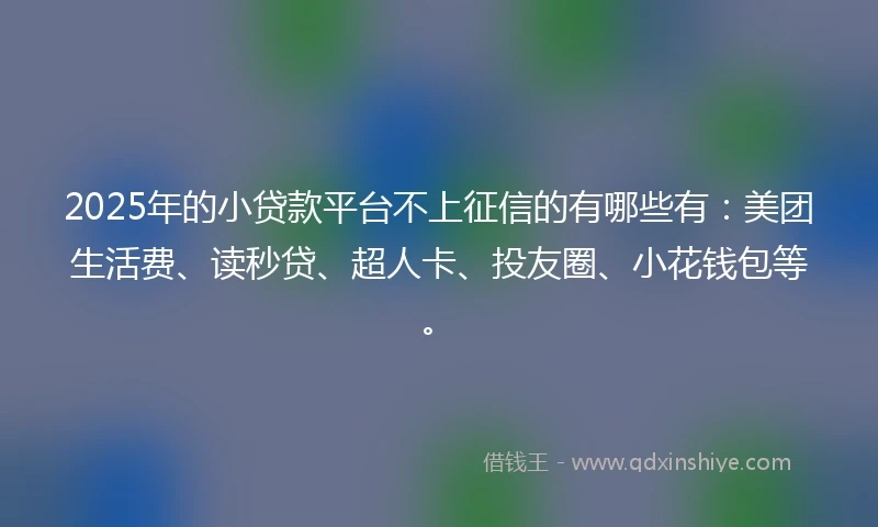 2025年的小贷款平台不上征信的有哪些有：美团生活费、读秒贷、超人卡、投友圈、小花钱包等。