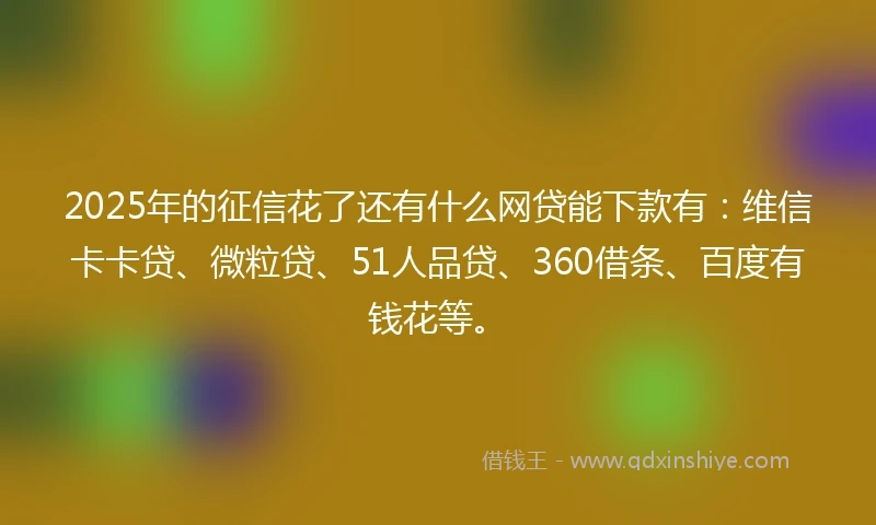 2025年的征信花了还有什么网贷能下款有:维信卡卡贷、微粒贷、51人品贷、360借条、百度有钱花等。
