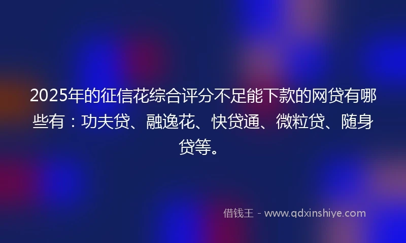 2025年的征信花综合评分不足能下款的网贷有哪些有:功夫贷、融逸花、快贷通、微粒贷、随身贷等。