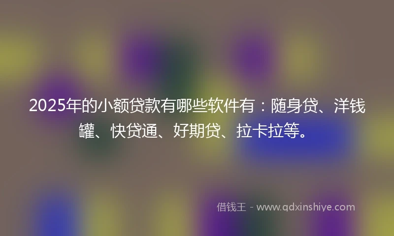 2025年的小额贷款有哪些软件有：随身贷、洋钱罐、快贷通、好期贷、拉卡拉等。