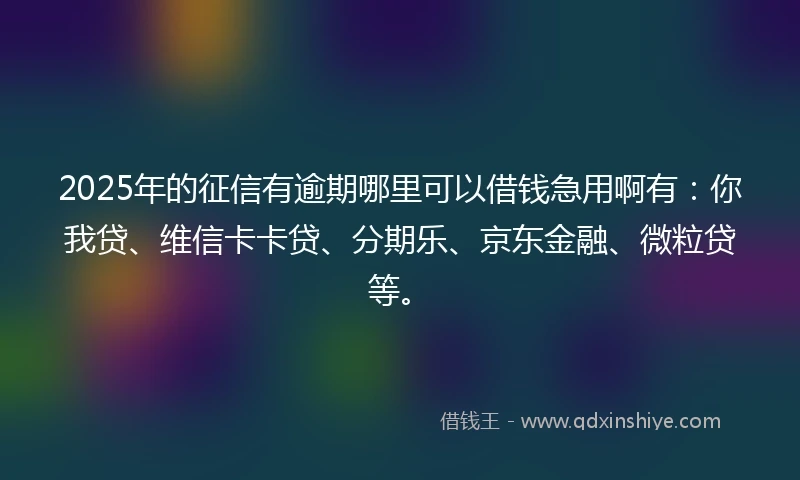 2025年的征信有逾期哪里可以借钱急用啊有：你我贷、维信卡卡贷、分期乐、京东金融、微粒贷等。