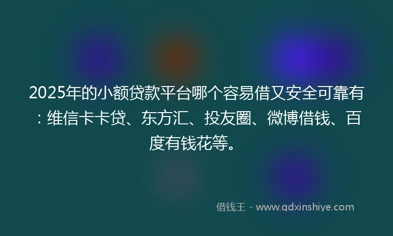 2025年的小额贷款平台哪个容易借又安全可靠有：维信卡卡贷、东方汇、投友圈、微博借钱、百度有钱花等。