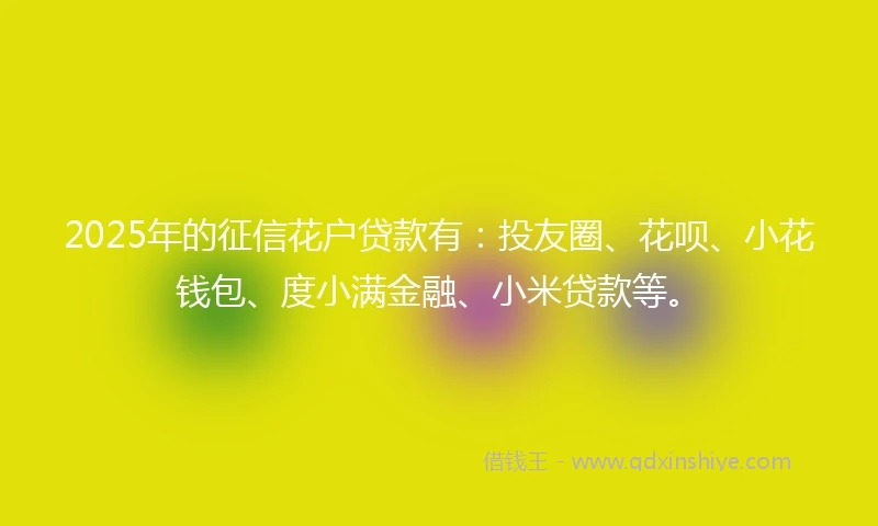 2025年的征信花户贷款有：投友圈、花呗、小花钱包、度小满金融、小米贷款等。
