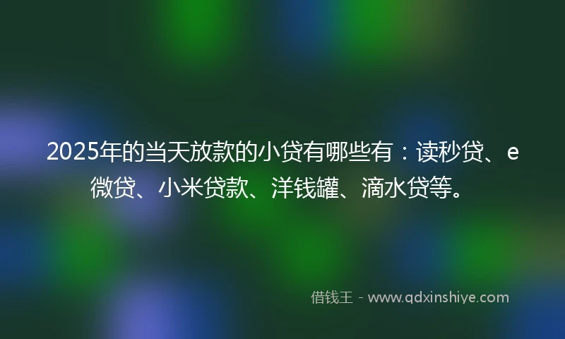 2025年的当天放款的小贷有哪些有：读秒贷、e微贷、小米贷款、洋钱罐、滴水贷等。