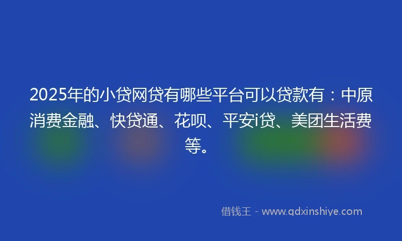 2025年的小贷网贷有哪些平台可以贷款有：中原消费金融、快贷通、花呗、平安i贷、美团生活费等。