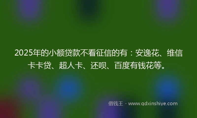 2025年的小额贷款不看征信的有：安逸花、维信卡卡贷、超人卡、还呗、百度有钱花等。
