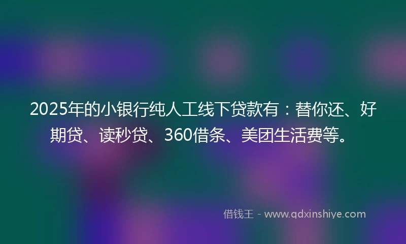 2025年的小银行纯人工线下贷款有：替你还、好期贷、读秒贷、360借条、美团生活费等。