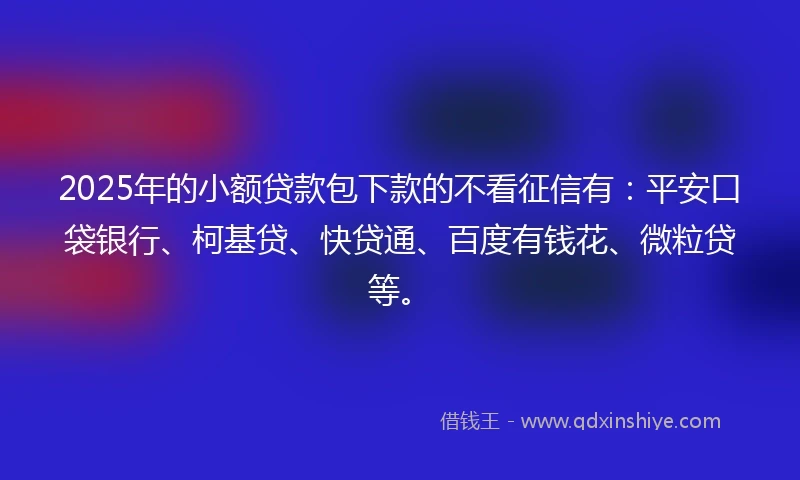 2025年的小额贷款包下款的不看征信有：平安口袋银行、柯基贷、快贷通、百度有钱花、微粒贷等。