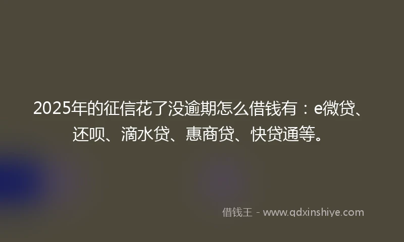 2025年的征信花了没逾期怎么借钱有：e微贷、还呗、滴水贷、惠商贷、快贷通等。