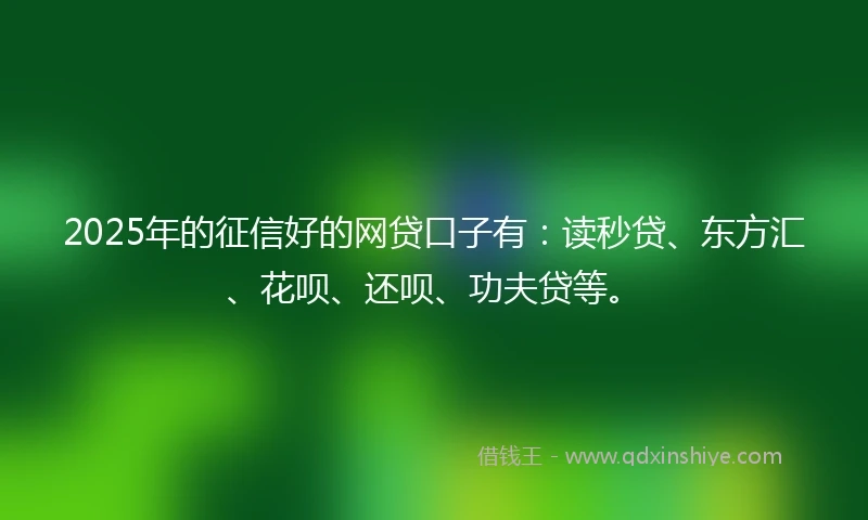 2025年的征信好的网贷口子有:读秒贷、东方汇、花呗、还呗、功夫贷等。