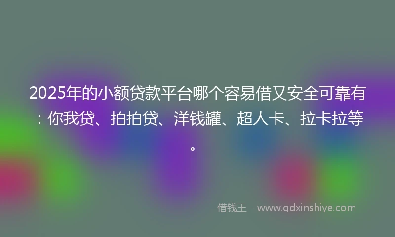 2025年的小额贷款平台哪个容易借又安全可靠有：你我贷、拍拍贷、洋钱罐、超人卡、拉卡拉等。