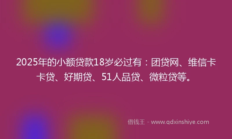 2025年的小额贷款18岁必过有：团贷网、维信卡卡贷、好期贷、51人品贷、微粒贷等。