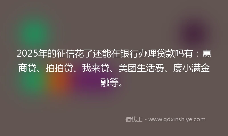 2025年的征信花了还能在银行办理贷款吗有:惠商贷、拍拍贷、我来贷、美团生活费、度小满金融等。