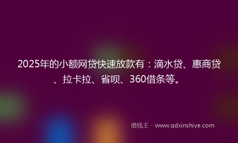 2025年的小额网贷快速放款有：滴水贷、惠商贷、拉卡拉、省呗、360借条等。