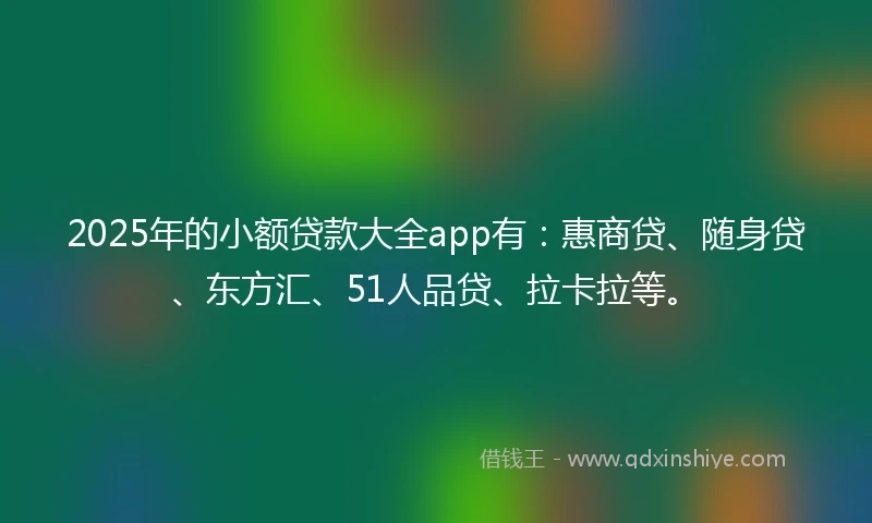 2025年的小额贷款大全app有：惠商贷、随身贷、东方汇、51人品贷、拉卡拉等。