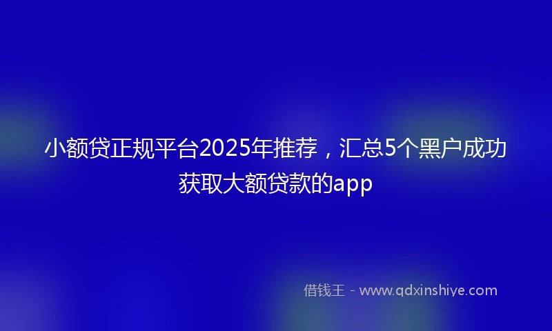 小额贷正规平台2025年推荐，汇总5个黑户成功获取大额贷款的app