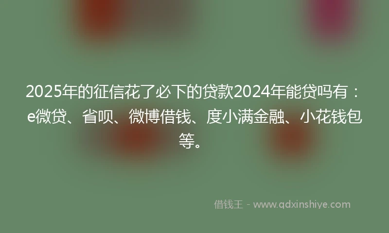 2025年的征信花了必下的贷款2024年能贷吗有：e微贷、省呗、微博借钱、度小满金融、小花钱包等。