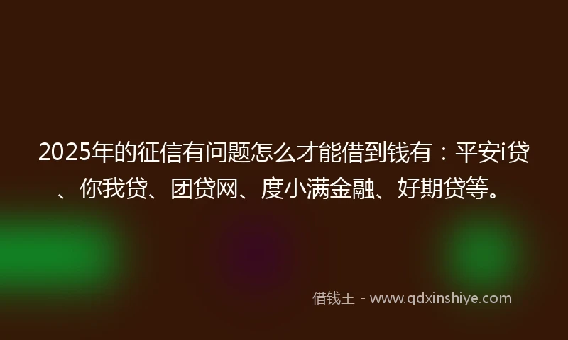 2025年的征信有问题怎么才能借到钱有：平安i贷、你我贷、团贷网、度小满金融、好期贷等。