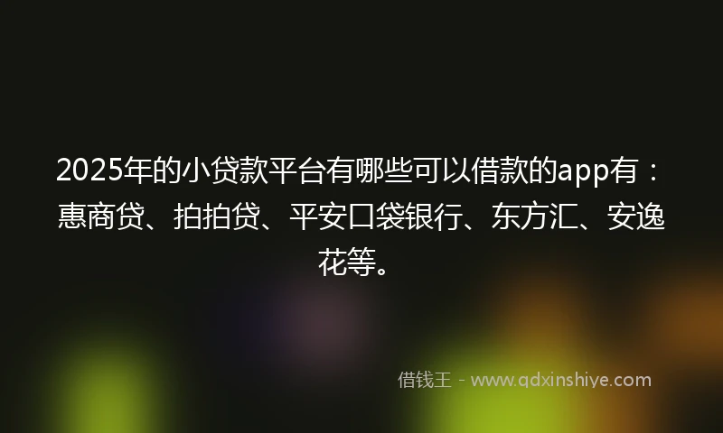 2025年的小贷款平台有哪些可以借款的app有：惠商贷、拍拍贷、平安口袋银行、东方汇、安逸花等。