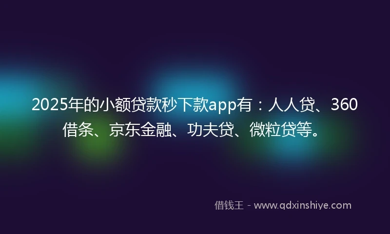 2025年的小额贷款秒下款app有：人人贷、360借条、京东金融、功夫贷、微粒贷等。