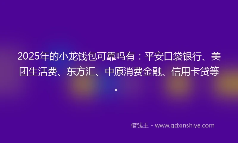 2025年的小龙钱包可靠吗有：平安口袋银行、美团生活费、东方汇、中原消费金融、信用卡贷等。