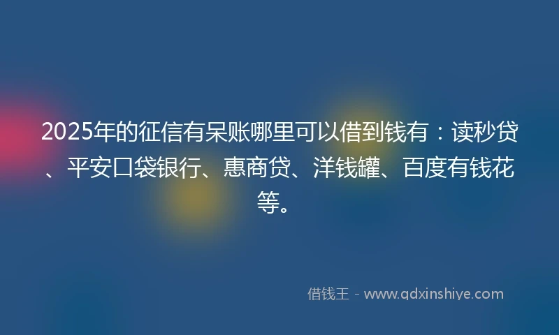 2025年的征信有呆账哪里可以借到钱有:读秒贷、平安口袋银行、惠商贷、洋钱罐、百度有钱花等。
