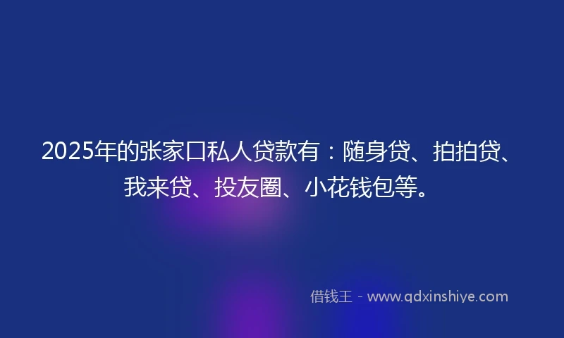 2025年的张家口私人贷款有：随身贷、拍拍贷、我来贷、投友圈、小花钱包等。
