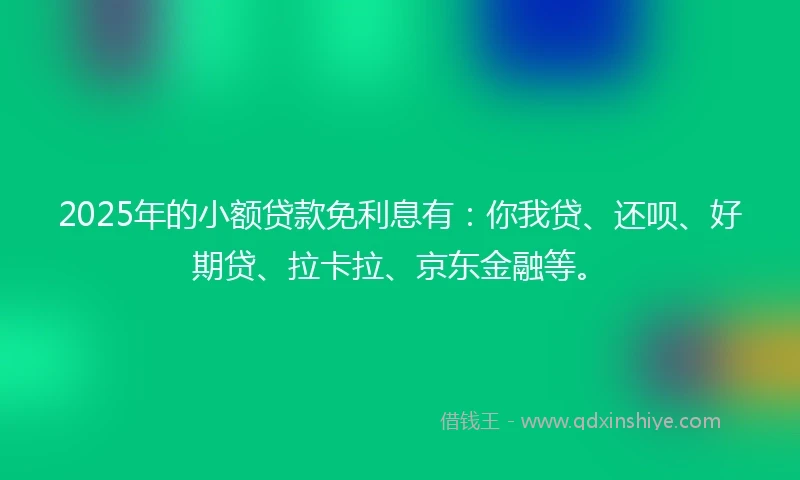 2025年的小额贷款免利息有：你我贷、还呗、好期贷、拉卡拉、京东金融等。