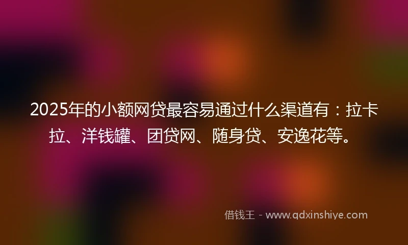 2025年的小额网贷最容易通过什么渠道有：拉卡拉、洋钱罐、团贷网、随身贷、安逸花等。