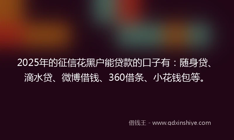 2025年的征信花黑户能贷款的口子有：随身贷、滴水贷、微博借钱、360借条、小花钱包等。