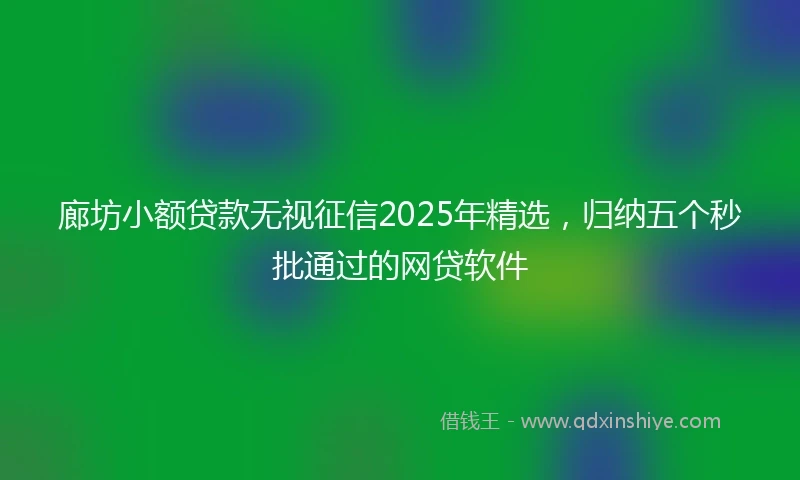 廊坊小额贷款无视征信2025年精选，归纳五个秒批通过的网贷软件