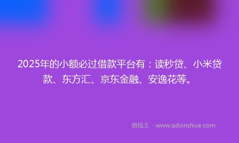 2025年的小额必过借款平台有：读秒贷、小米贷款、东方汇、京东金融、安逸花等。