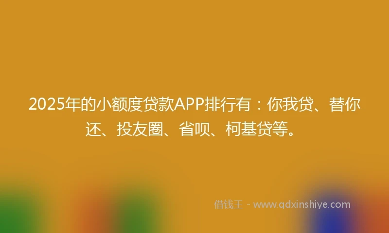 2025年的小额度贷款APP排行有：你我贷、替你还、投友圈、省呗、柯基贷等。