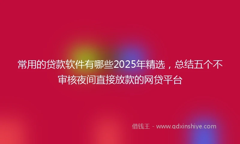 常用的贷款软件有哪些2025年精选，总结五个不审核夜间直接放款的网贷平台