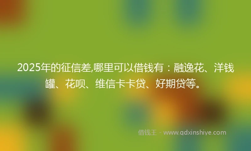 2025年的征信差,哪里可以借钱有：融逸花、洋钱罐、花呗、维信卡卡贷、好期贷等。