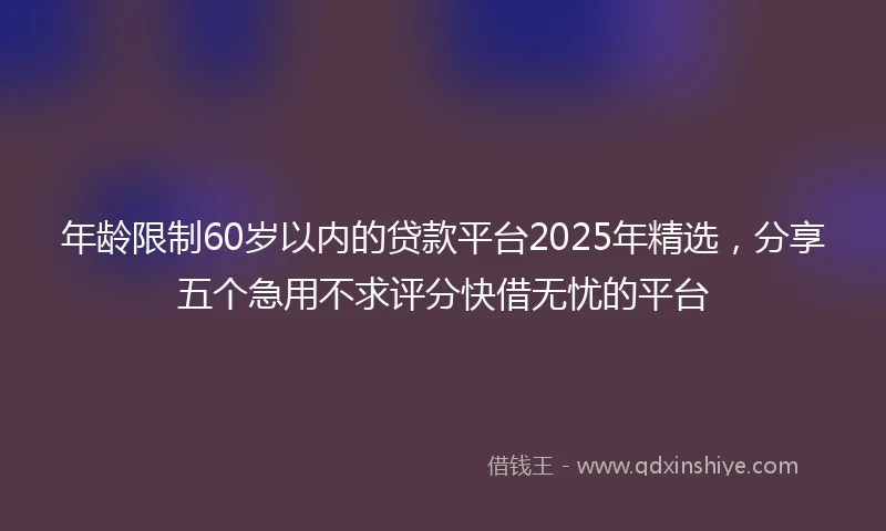 年龄限制60岁以内的贷款平台2025年精选，分享五个急用不求评分快借无忧的平台
