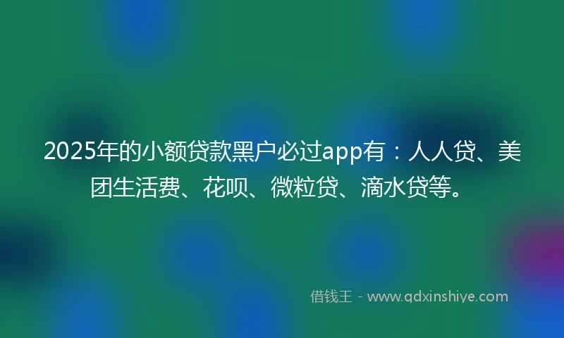 2025年的小额贷款黑户必过app有：人人贷、美团生活费、花呗、微粒贷、滴水贷等。