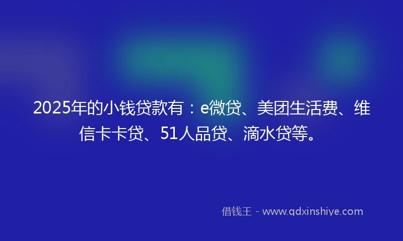 2025年的小钱贷款有：e微贷、美团生活费、维信卡卡贷、51人品贷、滴水贷等。