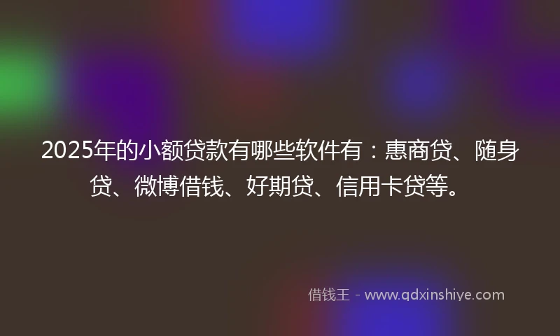 2025年的小额贷款有哪些软件有：惠商贷、随身贷、微博借钱、好期贷、信用卡贷等。