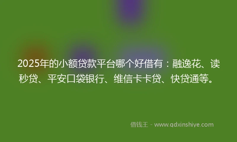 2025年的小额贷款平台哪个好借有：融逸花、读秒贷、平安口袋银行、维信卡卡贷、快贷通等。