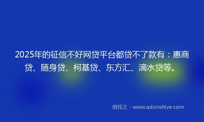 2025年的征信不好网贷平台都贷不了款有:惠商贷、随身贷、柯基贷、东方汇、滴水贷等。