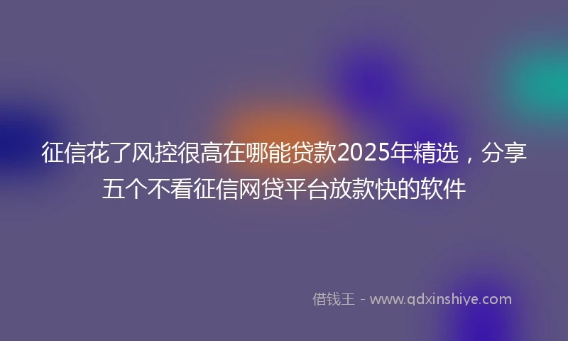 征信花了风控很高在哪能贷款2025年精选，分享五个不看征信网贷平台放款快的软件