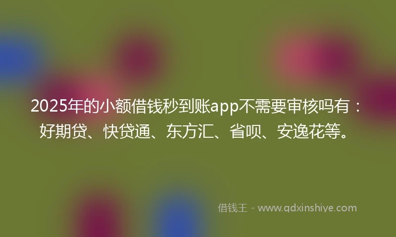 2025年的小额借钱秒到账app不需要审核吗有：好期贷、快贷通、东方汇、省呗、安逸花等。