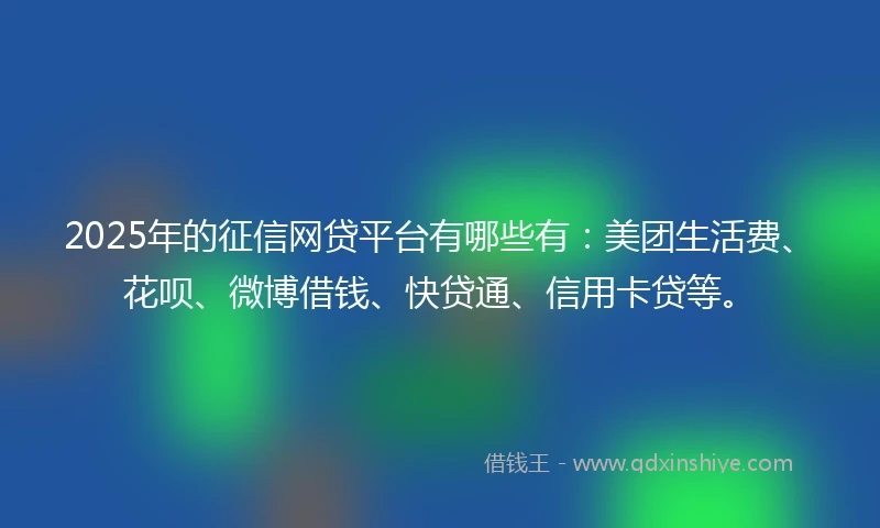 2025年的征信网贷平台有哪些有：美团生活费、花呗、微博借钱、快贷通、信用卡贷等。