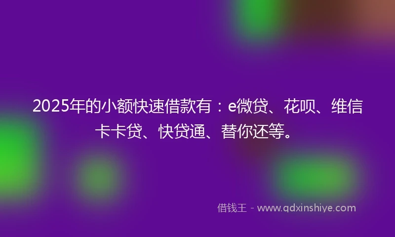 2025年的小额快速借款有：e微贷、花呗、维信卡卡贷、快贷通、替你还等。