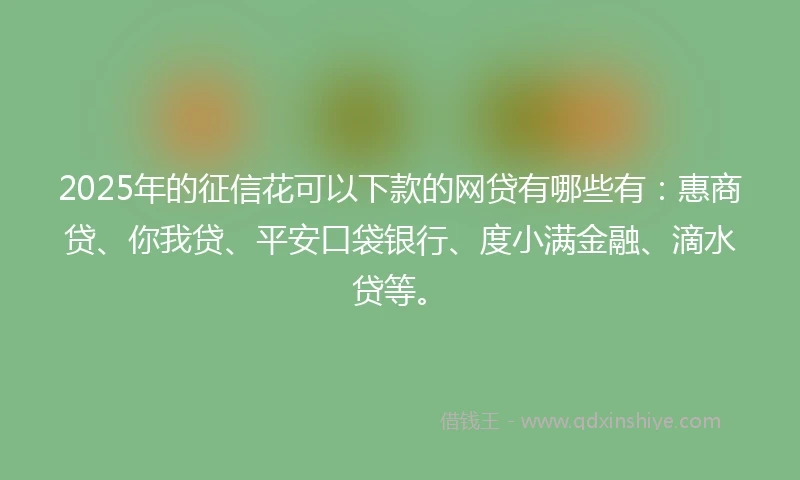 2025年的征信花可以下款的网贷有哪些有：惠商贷、你我贷、平安口袋银行、度小满金融、滴水贷等。