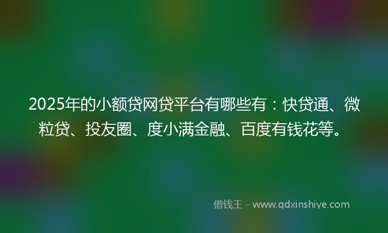 2025年的小额贷网贷平台有哪些有：快贷通、微粒贷、投友圈、度小满金融、百度有钱花等。
